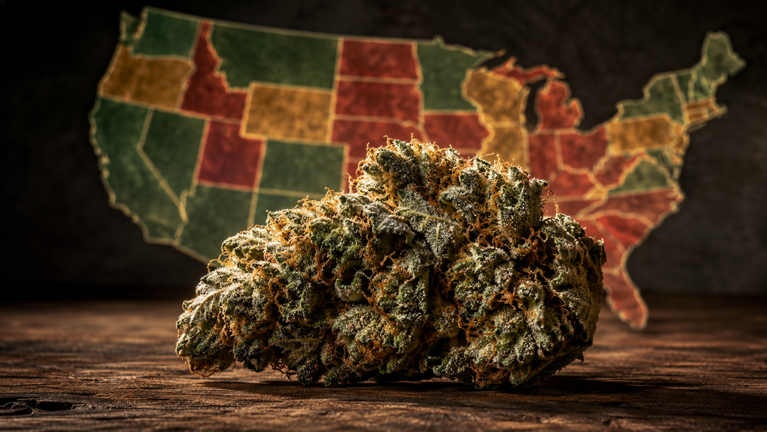 State-by-state map showing THCa flower legal status across the US in 2026