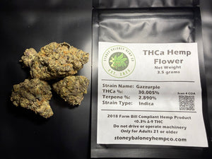 Gazzurple THCa flower by Stoney Baloney Hemp Co., premium hybrid hemp with sweet grape and berry flavor notes